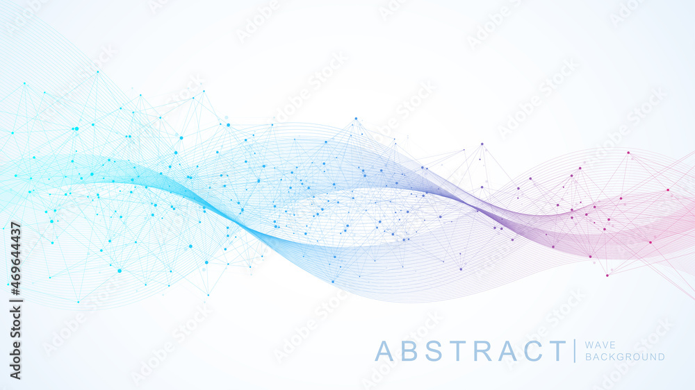 Fototapete Technology abstract lines and dots connection background. Connection digital data and big data concept. Digital data visualization. Waves flow. Quantum explosion technology. Vector illustration.
