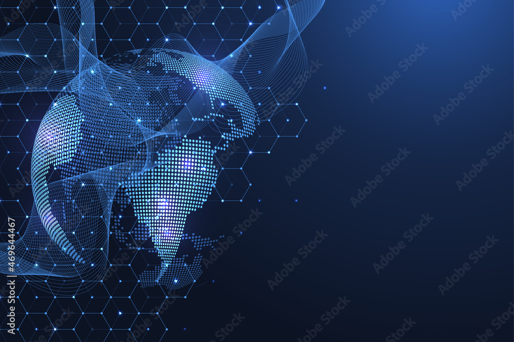 Poster global network connection concept. big data visualization. social network communication in the globa