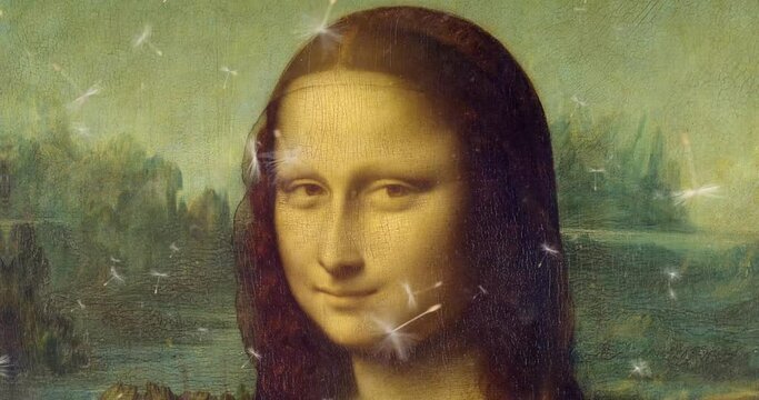 Animated face of Mona Lisa with Floating Seeds