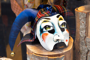 Basel, Switzerland - February 21. Close-up of a single carnival mask