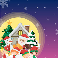 Christmas banner with Santa and children
