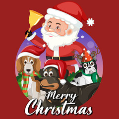 Merry Christmas banner with Santa Claus and cute dog