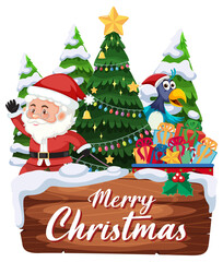 Merry Christmas banner with Santa Claus cartoon character