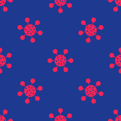 Fototapeta na wymiar Red Bacteria icon isolated seamless pattern on blue background. Bacteria and germs, microorganism disease causing, cell cancer, microbe, virus, fungi. Vector
