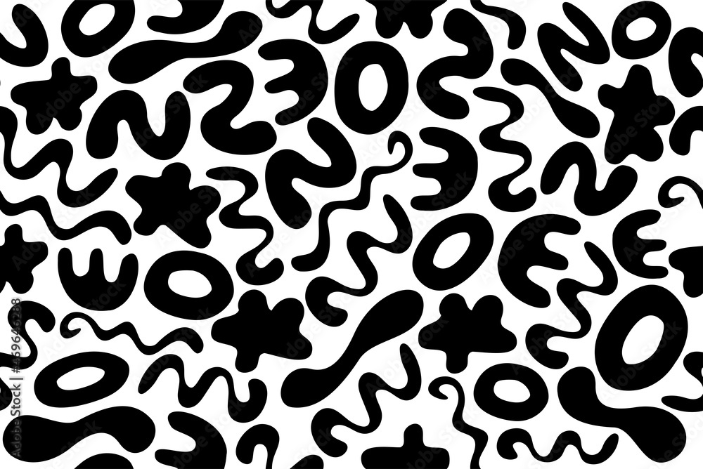 Poster black and white seamless pattern. monochrome simple organic flat geometric elements repeating seamle