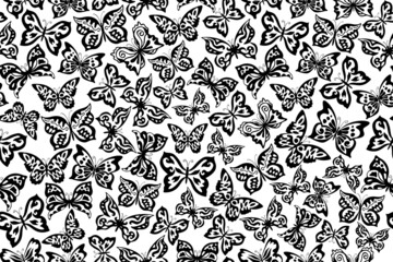 Vector seamless pattern. Black and white butterflies repeating pattern, ornate butterfly pattern.