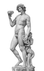 Ancient statue of Dionysus isolated on a white background. Dionysus is the God of the grape...