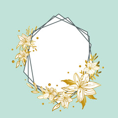 Luxury gold line floral frame template