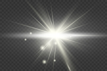 Glowing Light Star with Sparkles. Golden Light effect. Vector illustration
