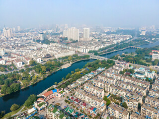 Aerial photography of Chizhou city architecture landscape in China