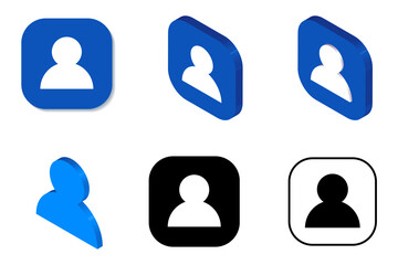 user icon set. Blue, black and white colors. Isometric, 3D rendering person icon, user profile symbol