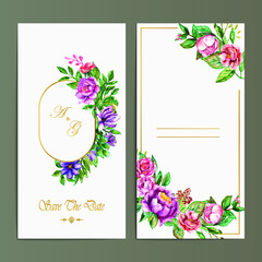 Wedding invitation floral spring watercolor set
