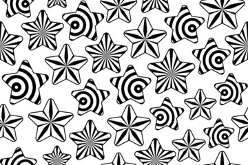 Abstract stars seamless pattern. Black and white seamless pattern with stylized monochrome ornate stars. 