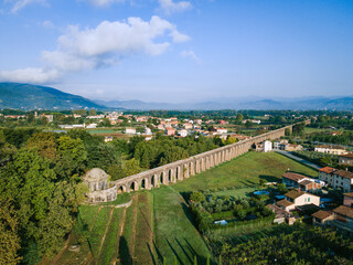 Panoramic aerial view of Nottolini Aqueduct near Lucca