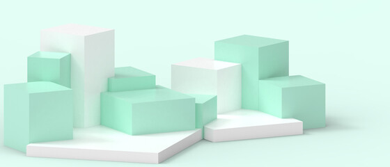 Creative idea Success. Podium showcase for banner and Geometric shapes stage with Business concept and Minimal design on the green. banner,website,Copy Space,poster-3d Rendering