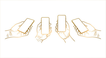 Golden Vector. mobile phone in various gestures isolated on a white background