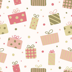 Pattern with Christmas gift boxes. Wallpaper concept. Vector