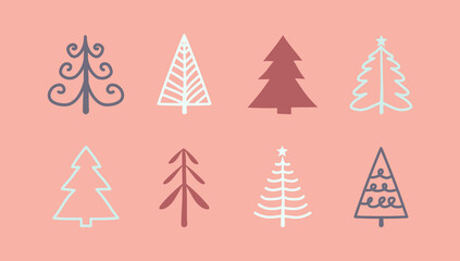 Hand drawn Christmas trees. Set of icons. Vector