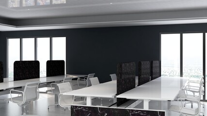 Fototapeta na wymiar office workspace area with blank wall 3d design interior