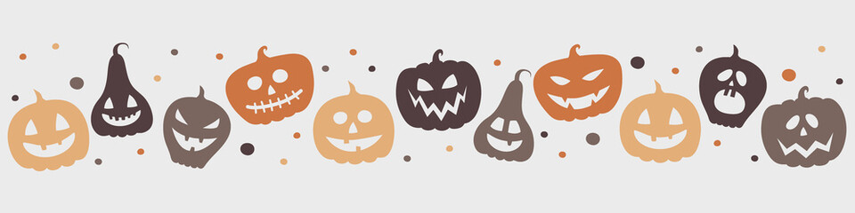 Background with creepy pumpkins. Halloween banner. Vector