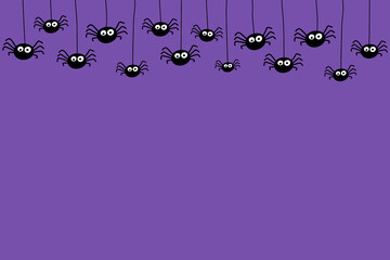 Concept of Halloween card with hanging spiders and copyspace. Vector