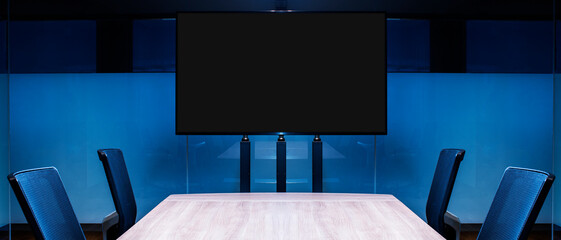 Television blank screen display in meeting room - Powered by Adobe