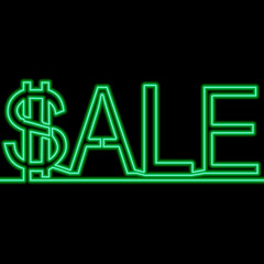 Continuous line drawing word SALE neon concept