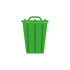 Green trash bin icon on white background