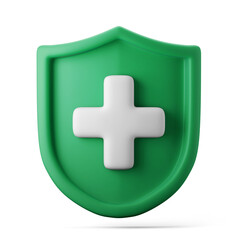 Obraz premium cartoon concept medical guard shield insurance 3d illustration rendering 3d icon green colored isolated