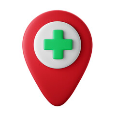 hospital location mark on map symbol 3d illustration rendering 3d icon conceptual symbol isolated