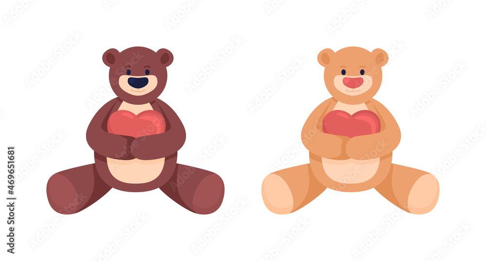 Aufkleber toy bear with heart semi flat color vector item set. full realistic object on white. children plush 