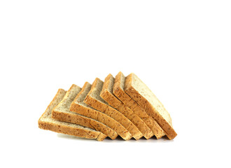 Whole wheat bread sliced arrange in row isolated on a white background