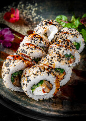 fish sushi roll in plate