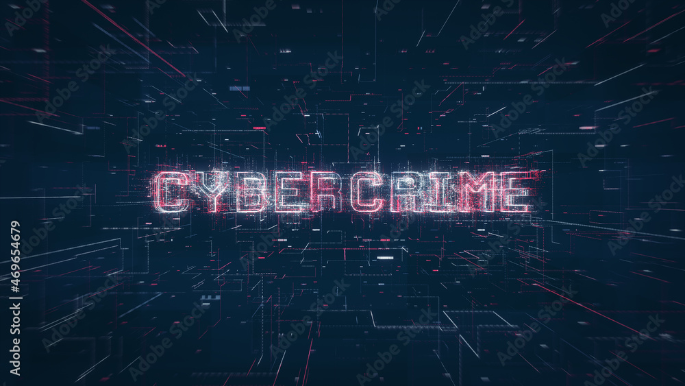 Poster Cyber crime title on a digital binary code network and data background
