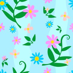 Abstract seamless background with flowers and plants. Pattern for fabric or wallpaper. Vector image.