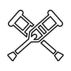 Crutches, accident, broken, leg support outline icon. Line art design.
