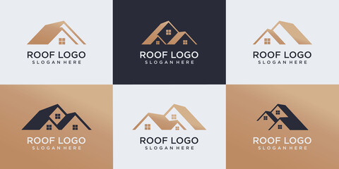 set of Real Estate logo, Roof Construction logo, Builder logo design template vector illustration