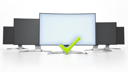 Generic monitor with checkmark sign stands out among other black screens. 3D illustration