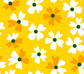 Abstract Hand Drawing Cute Daisy Flowers Seamless Vector Pattern Isolated Background