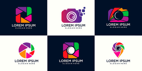 set of digital camera logo design and Camera Location Logo . Logo Vector Camera Icon