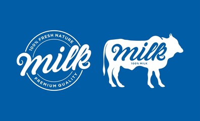 Milk hand written lettering logo label or badge. Design elements for grocery farm agriculture store and packaging