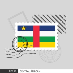 Central African flag postage stamp. Isolated vector illustration on grey post stamp background and specify is vector eps10.