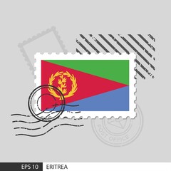 Eritrea flag postage stamp. Isolated vector illustration on grey post stamp background and specify is vector eps10.