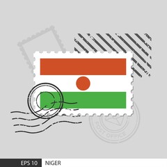 Niger flag postage stamp. Isolated vector illustration on grey post stamp background and specify is vector eps10.