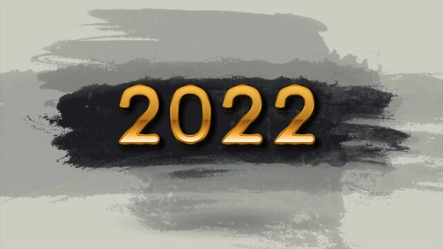 Golden 2022 New Year lettering on black grunge watercolor brush strokes. Seamless looping. Video animation Ultra HD 4K 3840x2160