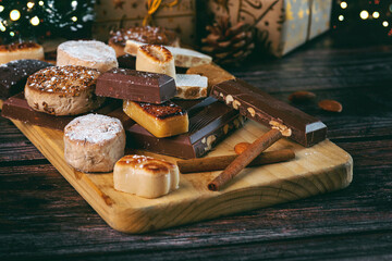 Nougat christmas sweet,mantecados and polvorones. Assortment of christmas sweets typical in Spain