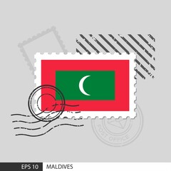 Maldives flag postage stamp. Isolated vector illustration on grey post stamp background and specify is vector eps10.