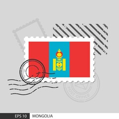 Mongolia flag postage stamp. Isolated vector illustration on grey post stamp background and specify is vector eps10.