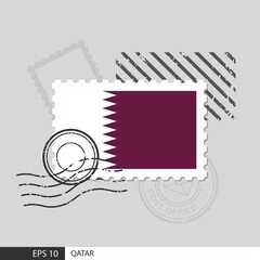Qatar flag postage stamp. Isolated vector illustration on grey post stamp background and specify is vector eps10.