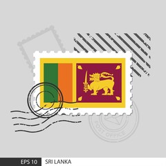 Sri Lanka flag postage stamp. Isolated vector illustration on grey post stamp background and specify is vector eps10.